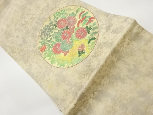 リサイクル　丸文に秋草模様織出し名古屋帯